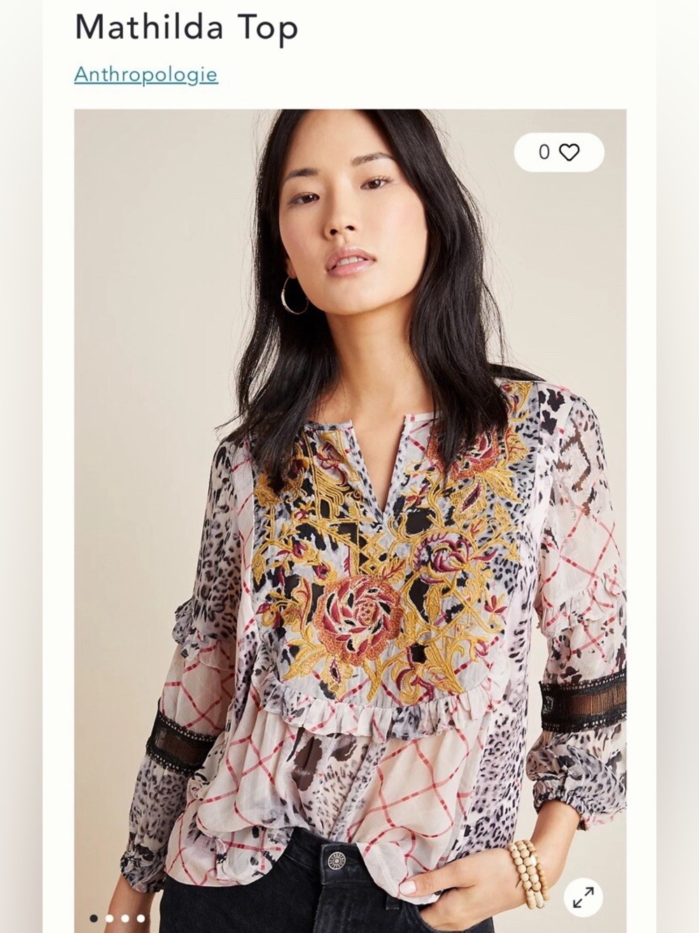 Anthropologie Mathilda Top Size M 100% Viscose Floral Embroidered Boho Peasant